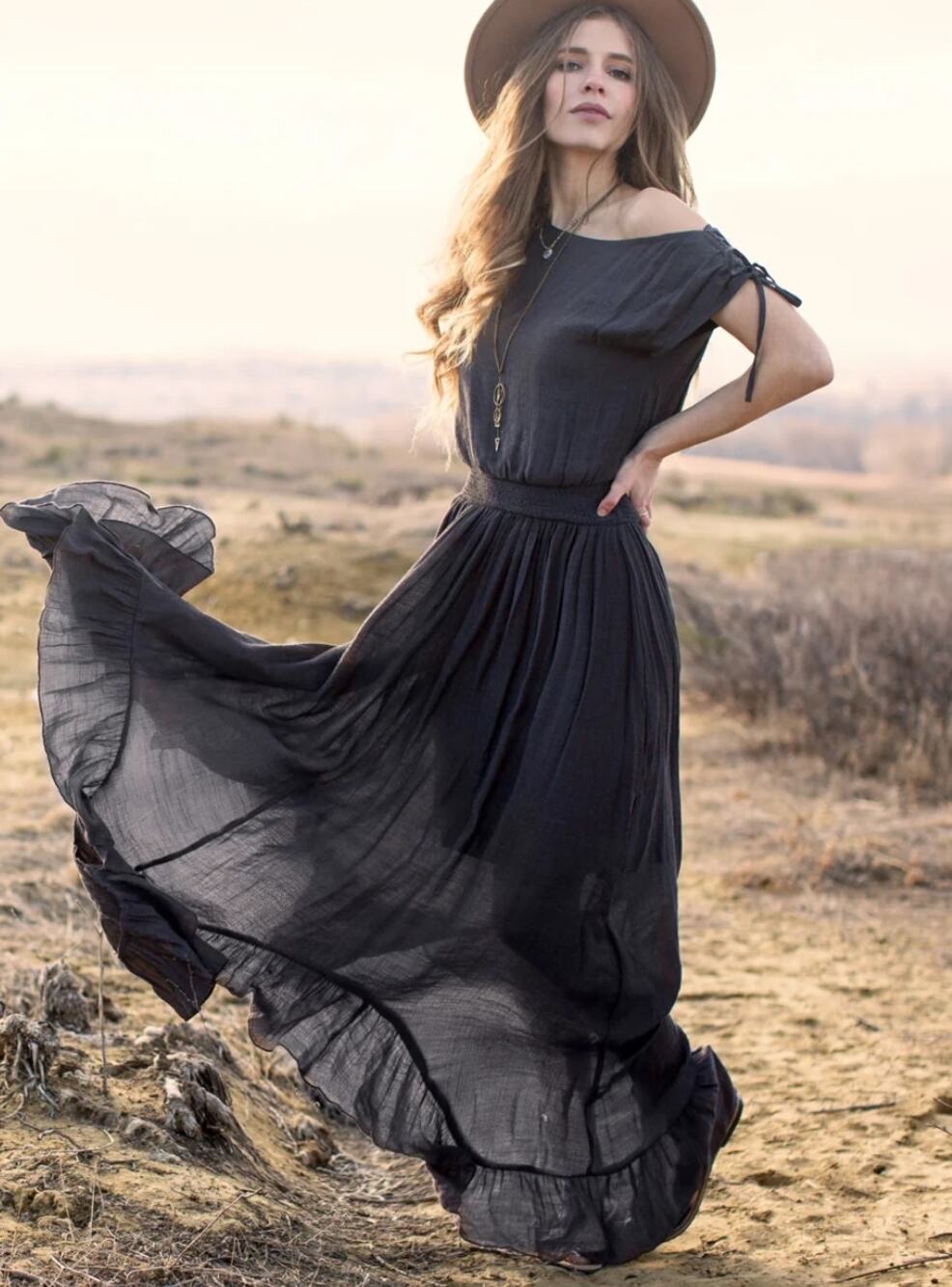Joyfolie Charcoal Gray Gia Maxi Dress NWT Western Cottage Lagenlook Boho Size XL